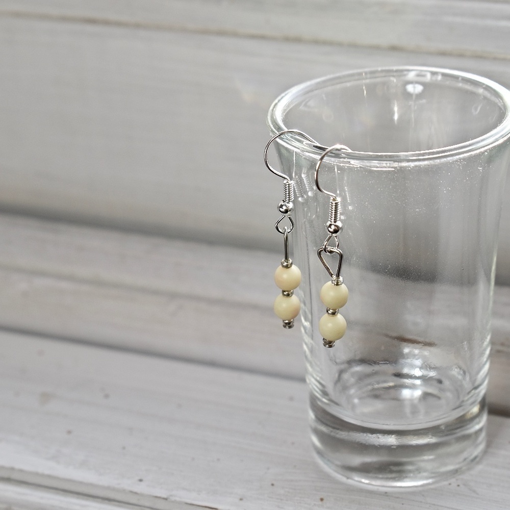 Cream and Gold Beaded Earrings